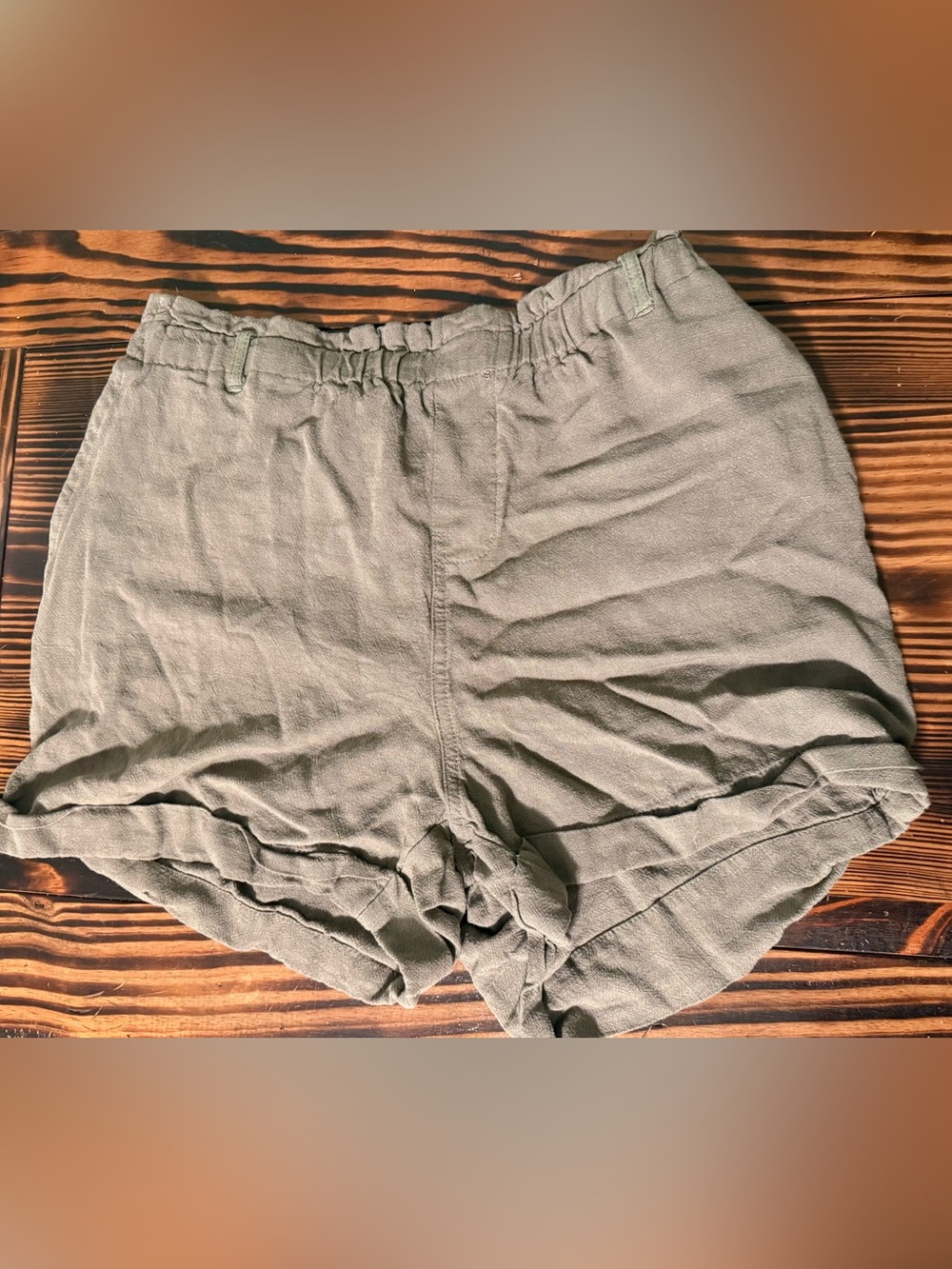 Falls Creek Olive High-Waist Linen-Blend Shorts